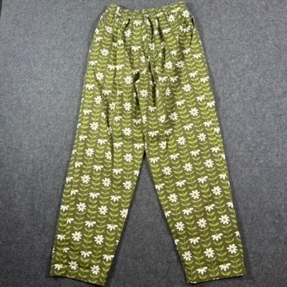 Big Bud Press Trousers XS Green Floral Daisy Print High Waist Pants NWOT - Picture 2 of 12